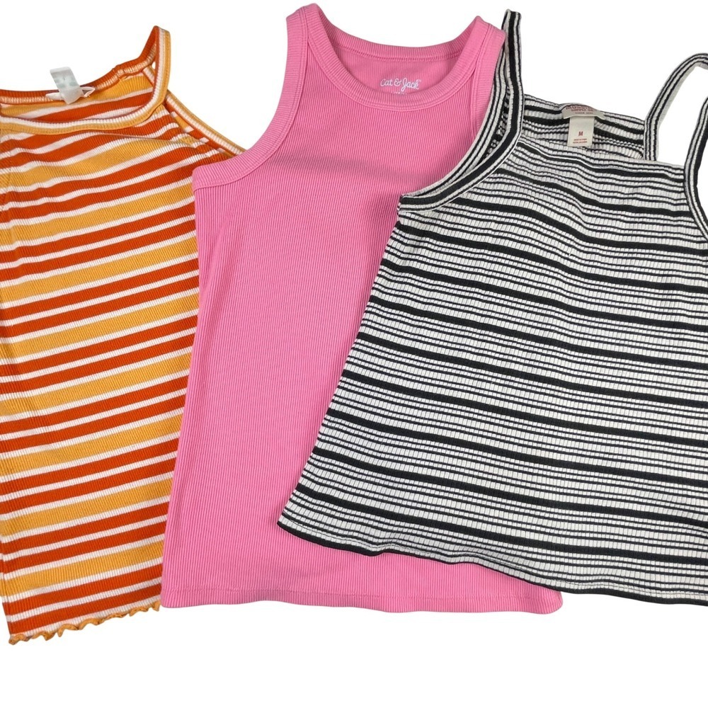 Girls Tank Tops 3 Pack Cat & Jack Mossimo Dip Ribbed Striped M L